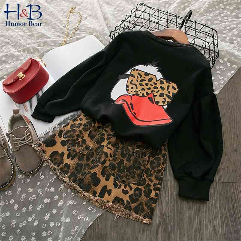 

Girl Clothing Set Kids Clothes Girls Long Sleeve Top+Skirts Suit 2PCS Leopard Children Outfit 210611, Bn2022 black