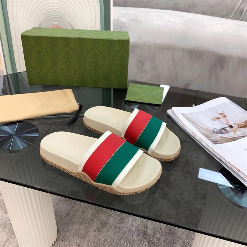 

Male Female Rubber Slippers 655265 Women Men Red Green Striped Interlocking Double Letter Slides 3 Colors Easy To Wear Unisex Summer Fashion, Beige/ebony