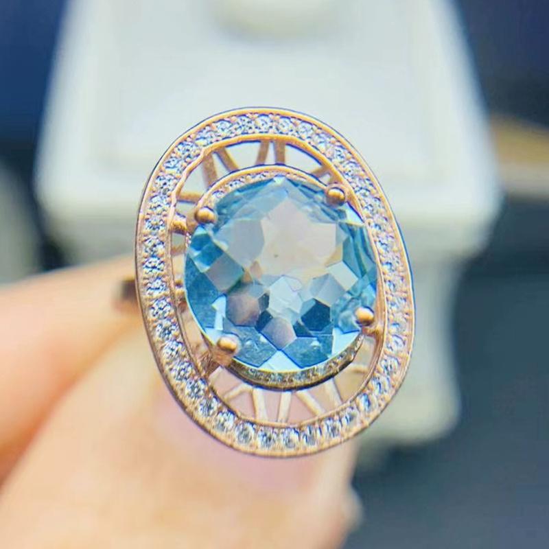 

Cluster Rings Natural Real Blue Topaz Round Big Ring Per Jewelry 925 Sterling Silver 10*10mm 5.8ct Gemstone Fine For Men Women T211144, Golden;silver