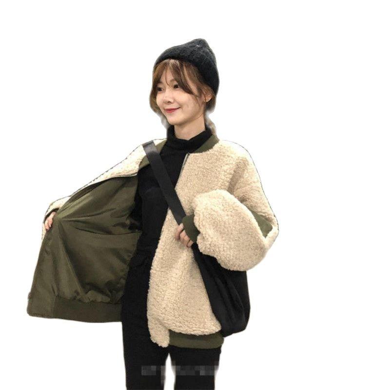 

Women's Jackets Lamb Wool Coat Wear On Both Sides Female Autumn And Winter 2022 Korean Harajuku Style BF Loose Zipper Thick Warm Jacket A804, Black;brown