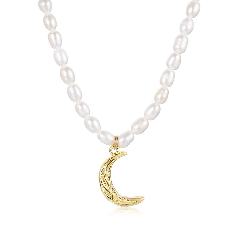 Pendant Necklaces 2021 Fashion Brass Material Moon Irregular Shell Pearl Exquisiteness And Temperament Necklace Suitable For Women's Wea-image-721448215
