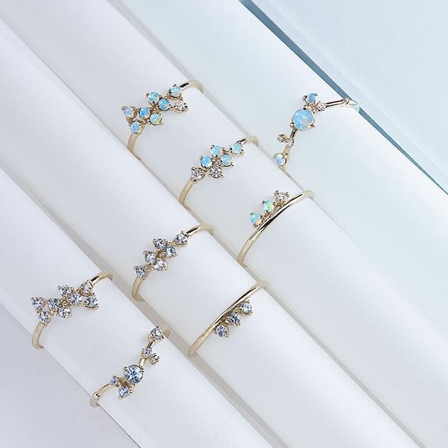

Wedding Rings Minimal Delicate Dainty Women Girl Finger Jewelry Stone Cluster CZ White Fire Opal Gold Color Fashion Small Ring