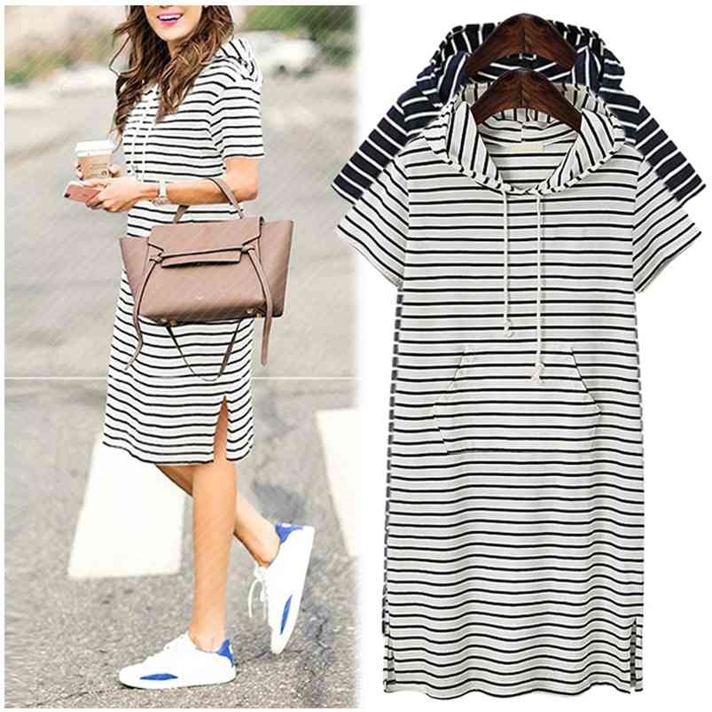 

Large Size Dres Summer Boho Stripe girl Beach dress Fashion women summer Shortsleeve Ladies Casual 210701, 01 blue white