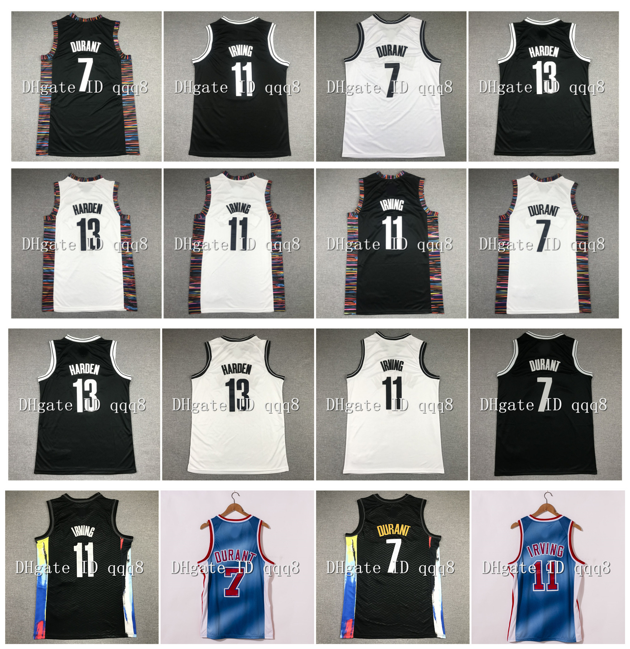 

2021 NCAA 7 Kyrie 11 Kevin Irving Jersey 13 Harden Durant City Basketball Jerseys, Black