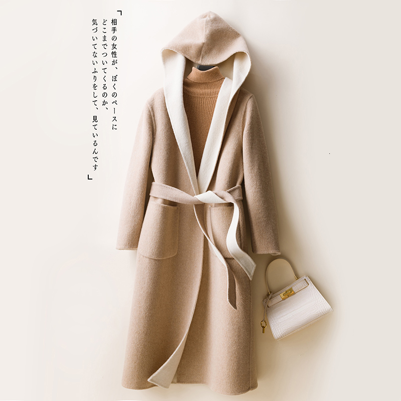 

2021 Sleeve the New Fashion Thick Warm Cardigan Women Autumn Winter Overcoat Ladies 100% Merino Wool Long Jacket Coats Qzyu, Light yellow