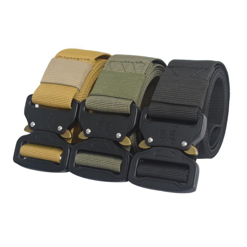 

Waist Support Tactical Belt Outdoor Men's Army Fan Nylon Quick Release Hunting Training Strong Metal Buckle, Black