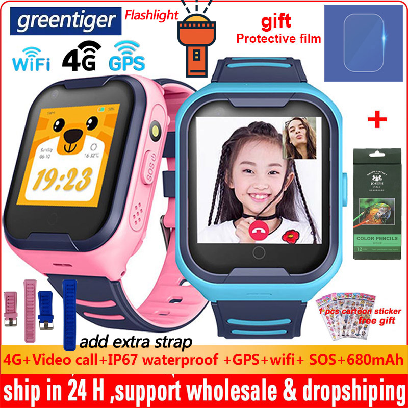

Greentiger 4G Network A36E Wifi GPS SOS Smart Watch Kids Video call IP67 waterproof Alarm Clock Camera Baby Watch VS Q50 Q90g, Black