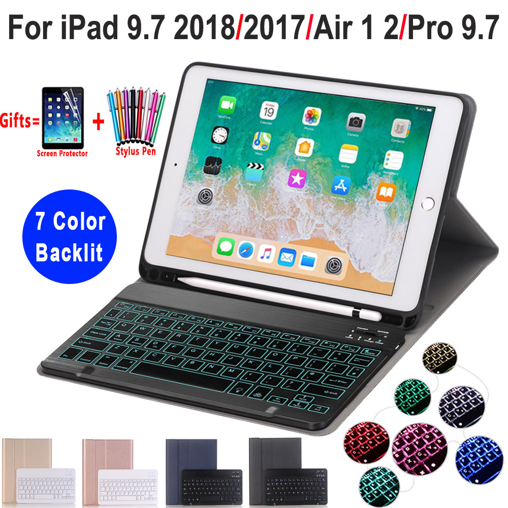 

Backlit Keyboard Case For Apple iPad 5th 6th Generation 9.7 2018 2017 Air 1 2 Pro 9.7 Smart Leather Cover With Pencil Holder