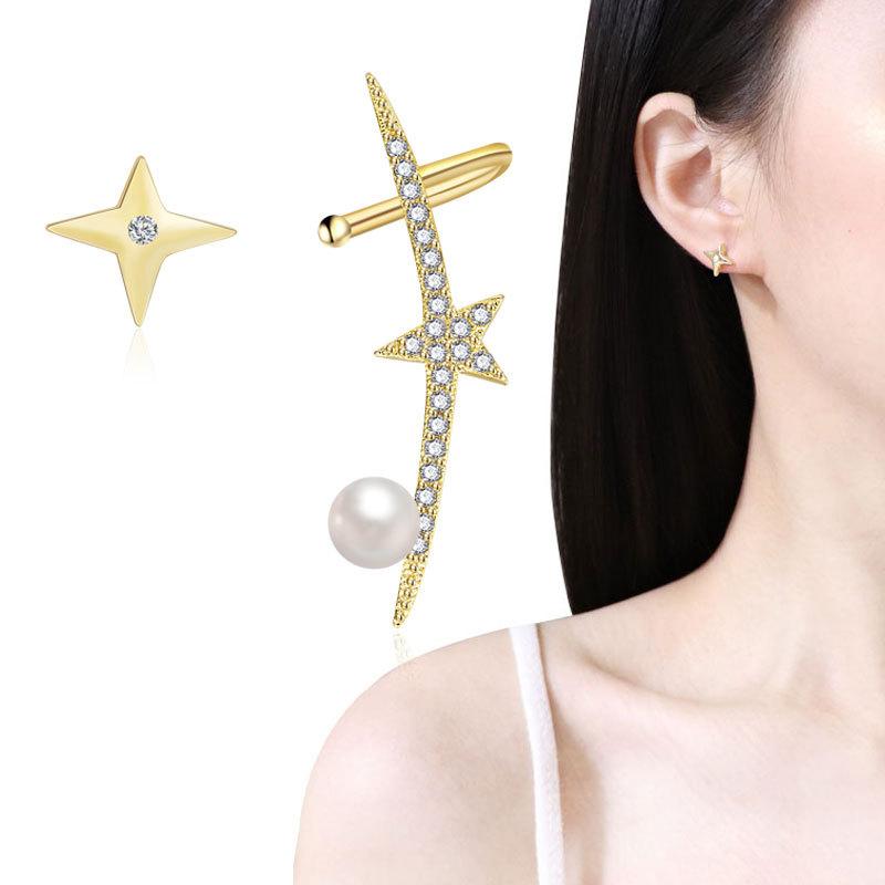 

Stud SIPENGJEL Trendy Cubic Zirconia White Pearl Cuff Earrings Crystal Star For Women Korean Simple Jewelry