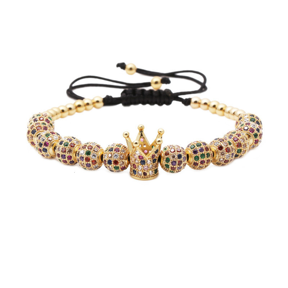 

Jewelry micro inlaid zircon 12 8mm diamond ball woven color zirconium crown Bracelet, Golden;silver