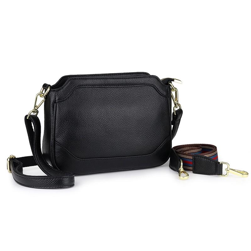 

New women's leather handbag fashion first layer leather small square bag, Black