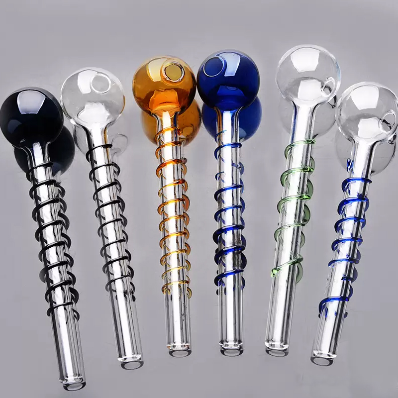 

slim tube Glass Oil Burners Pipes smoking pipes hand blow round head color coil