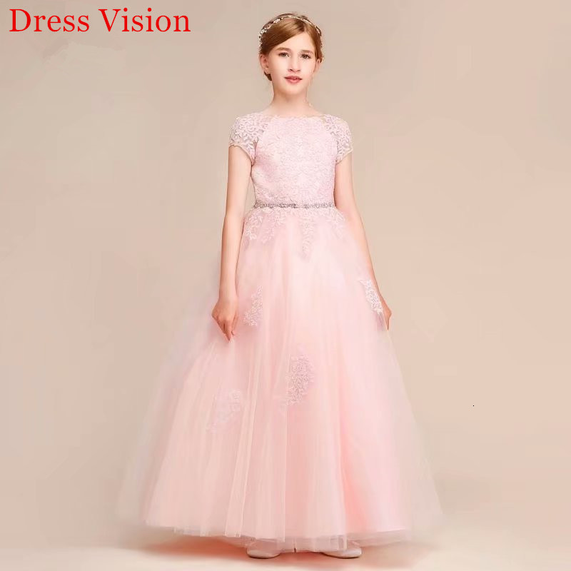 

2021 Pink Lace O-neck Princess Flower Girls Es First Holy Communion Pageant Party Gown Xiy1