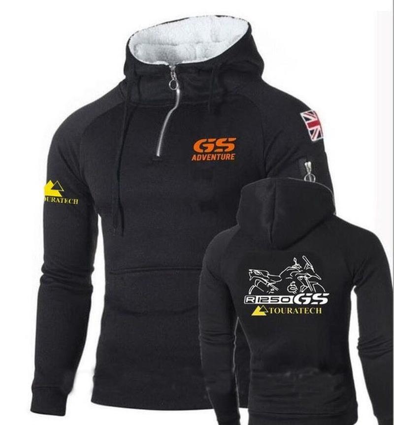 

NEW Fleece Hoodies Men Motorsport R 1250 Gs Zipper Sportswear Motorcycle Print Winter hip hop Mens Tracksuits, Black