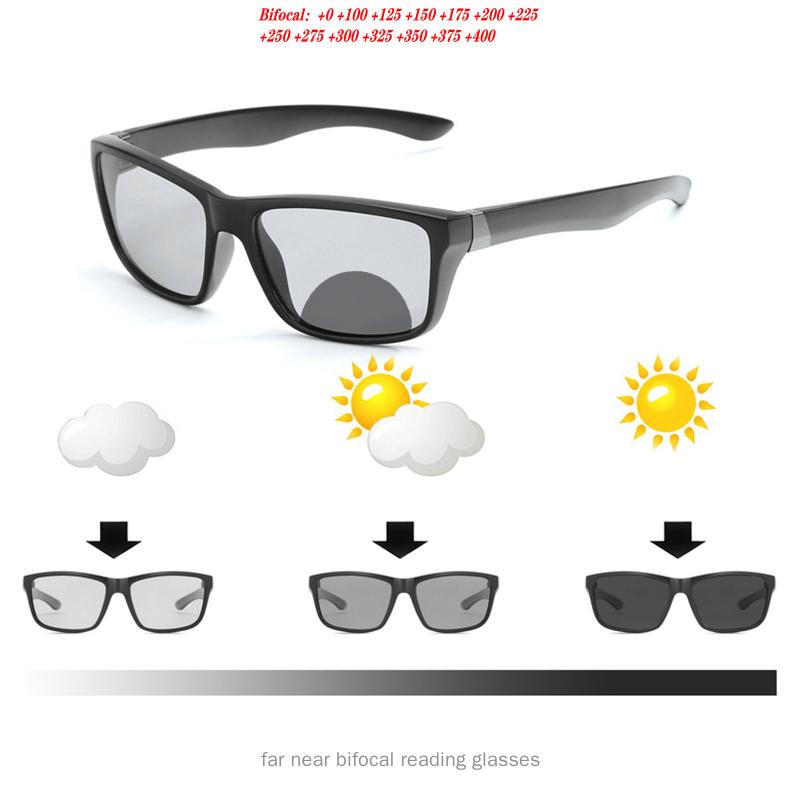 

Sunglasses Men's Driving Pochromic Bifocal Reading Glasses Sports Goggles Women Square Transition Prescription Sun Reader NX