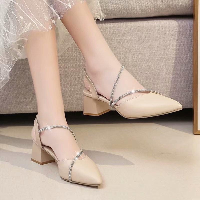 

Sexy summer new high-heeled pumps women's shoes pointed cross buckle fashion hollow female sandals M1793, Beige