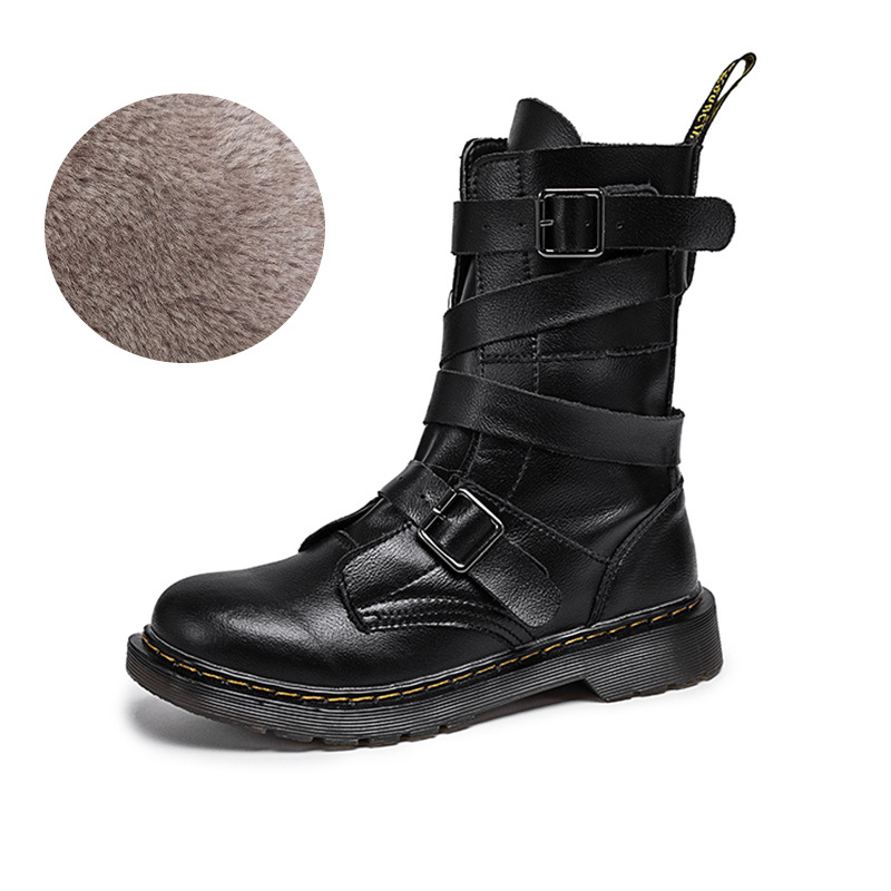 Retro Women Boots Genuine Leather 2021 Winter Warm Fur Sneakers High Top Motorcycle Boots Fashion Gothic Platform Boots Women