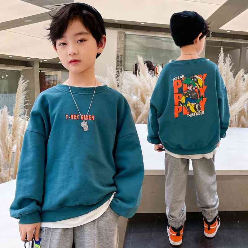 

Boys' T-shirt long sleeve spring and autumn 2021 new Dinosaur cartoon sweater 7 big boys' 12 bottomed shirt trend