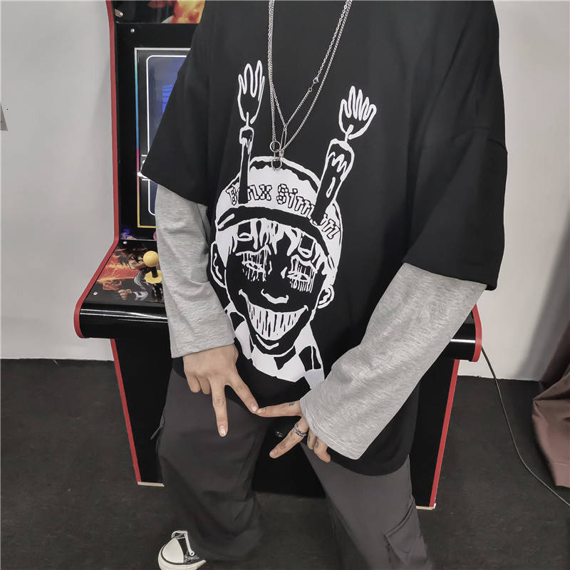 

2021 New Manga Comprida De Hip Hop T-shirts Homens O-pescoo Japo Retalhos Camisa Masculina Moda Casual Do t Camisas I567, Gray