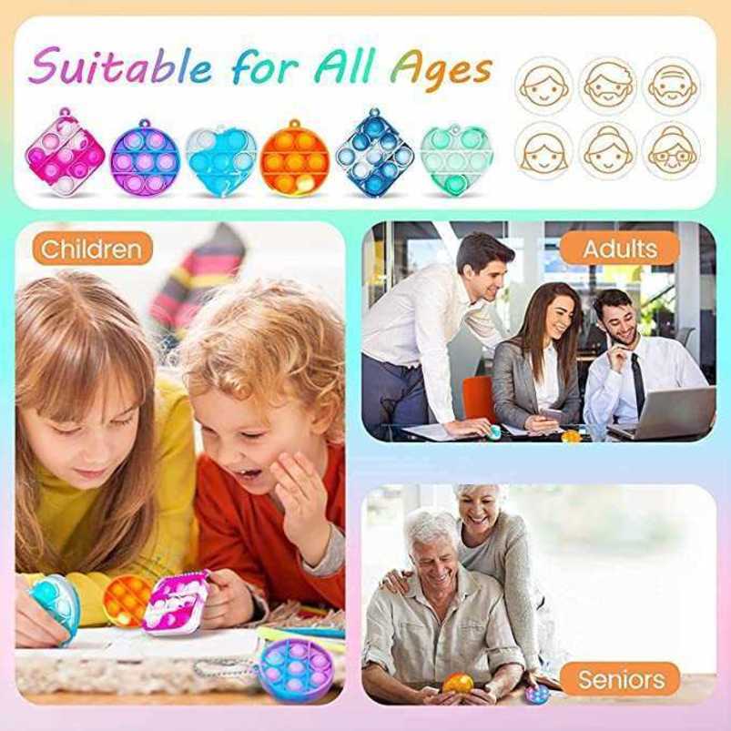 

All age sensory fidget toys simple square circle heart key chain rings tie dye push bubble poppers board game pendant bag pendant kids finger popping toy H110WRDC