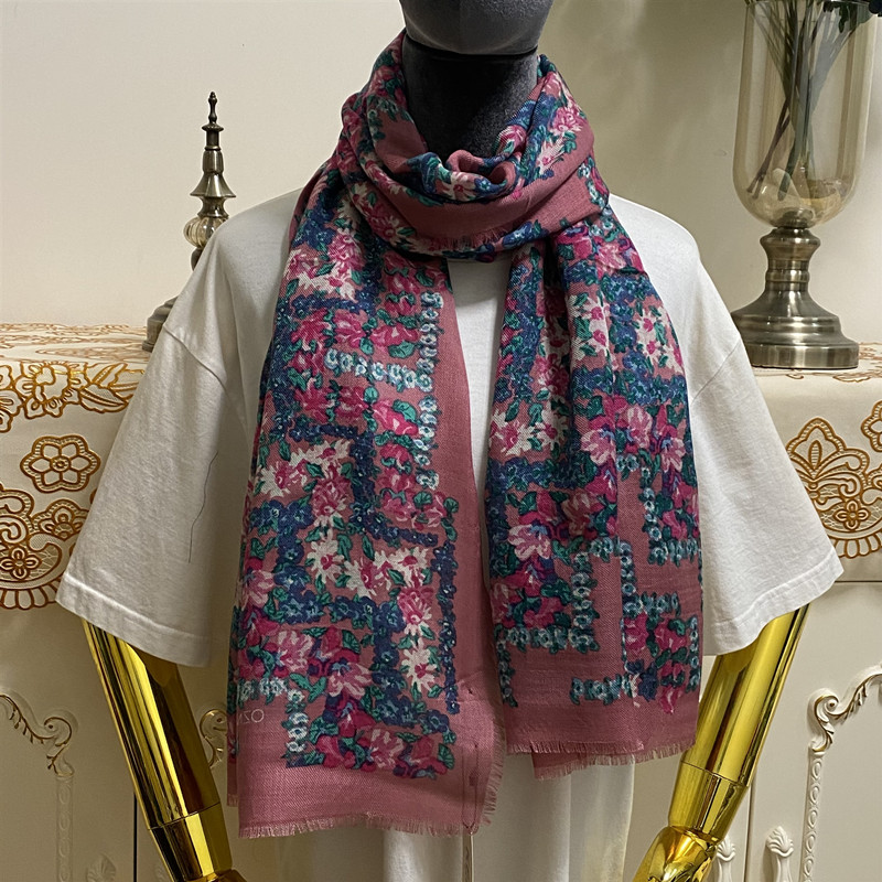 

Women's long scarf 55% silk 45% cashmere material thin and soft print flowers patten size 170cm -65cm