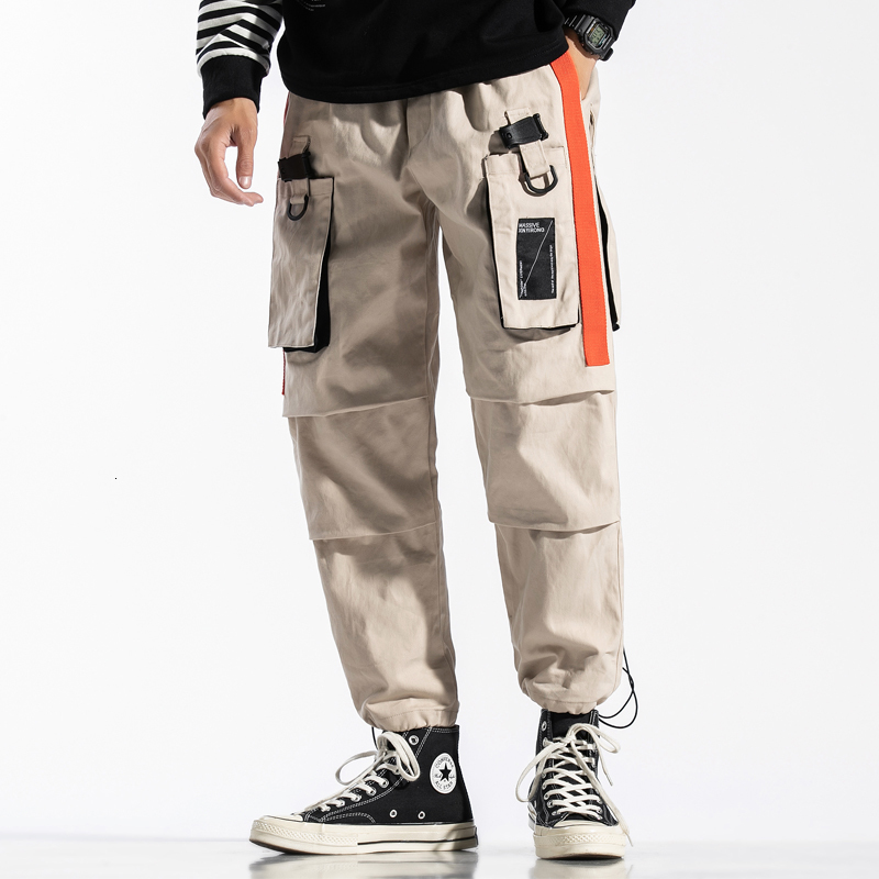 

2021 New Hip Hop Harem Men's Cargo Tactical Streetwear Casual Loose Camo Multiple Pockets Full Length Pants Ql5l, Khaki.