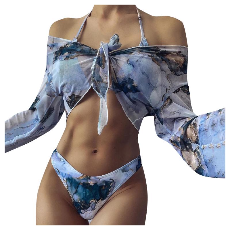 

Women' Swimwear Jaycosin Chiffon Print Swimsuits Women Summer 2021 Cross-tie Bikini Fashion Dress For Clothing Tops, White