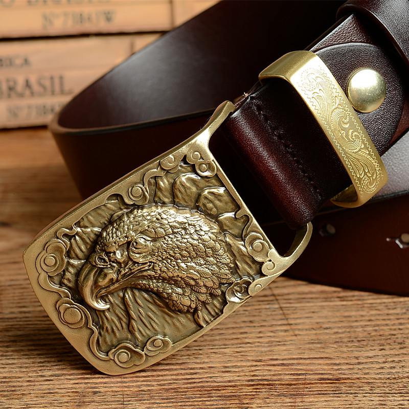 

2021 New Brass Eagle Buckle Luxury Genuine Leather Belt Men Strap Ceinture Homme Cinturon Male Jeans Belts Reim Mbt0353 Ds6w, Black