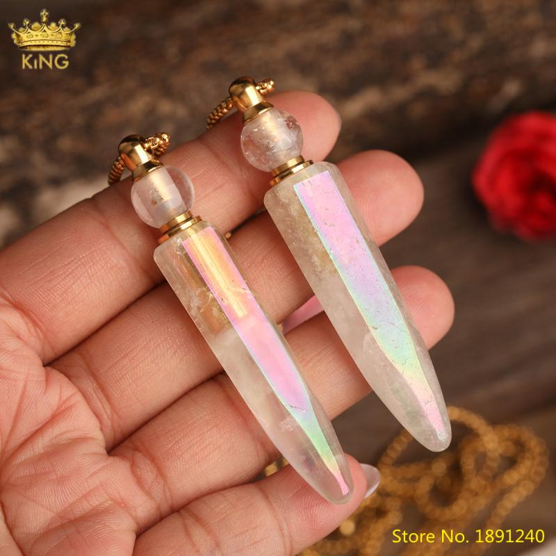 

pendant necklaces natural quartz crystal perfume bottle for women ab white essential oil diffuser vials gold necklace jewelry, Silver