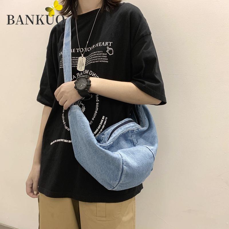

BANKUO New Street Personality Handbags for Women Oxford Cloth Girl Denim Crossbody Bag Student Large Capacity Chest Bag X193, Light blue