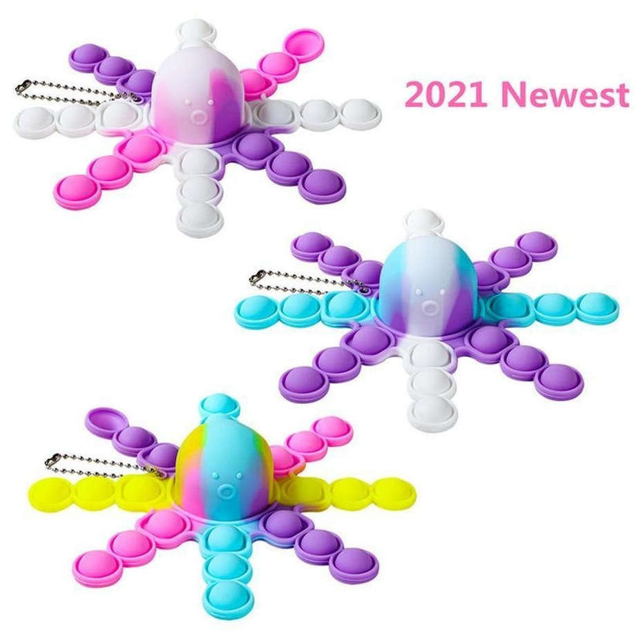 

DHL Original Fidget Funny Rainbow Overturned Octopus Keychain Expression Flip Doll Silicone Decompression Pendant Toys
