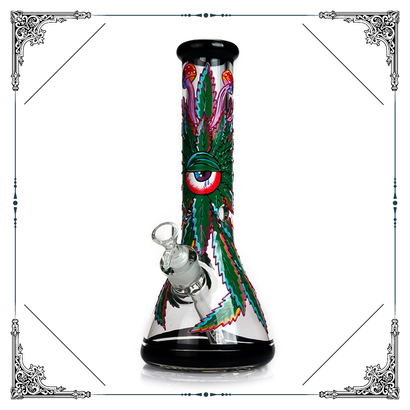 

13.5 inches 7MM thick green leaf Glass Beaker Bong oil rig waterpipes bongs water pipes Shisha hookah Water Pipe dab rigs factory wholesale