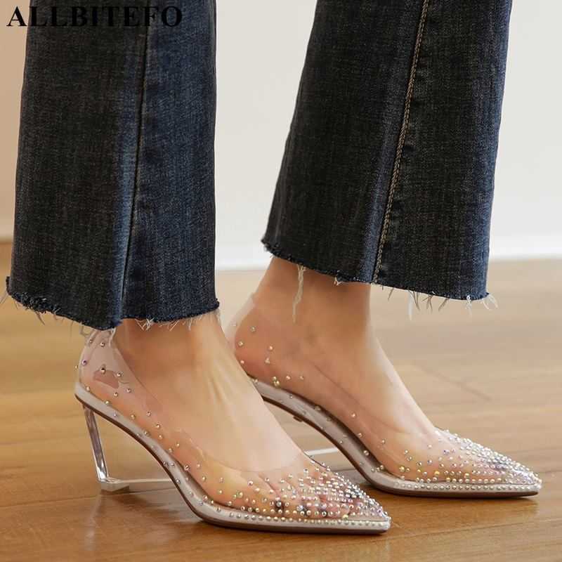 

ALLBITEFO Transparent heel sheepskin genuine leather insole women heels shoes fashon sexy high heel shoes high heels women 210611, As picture