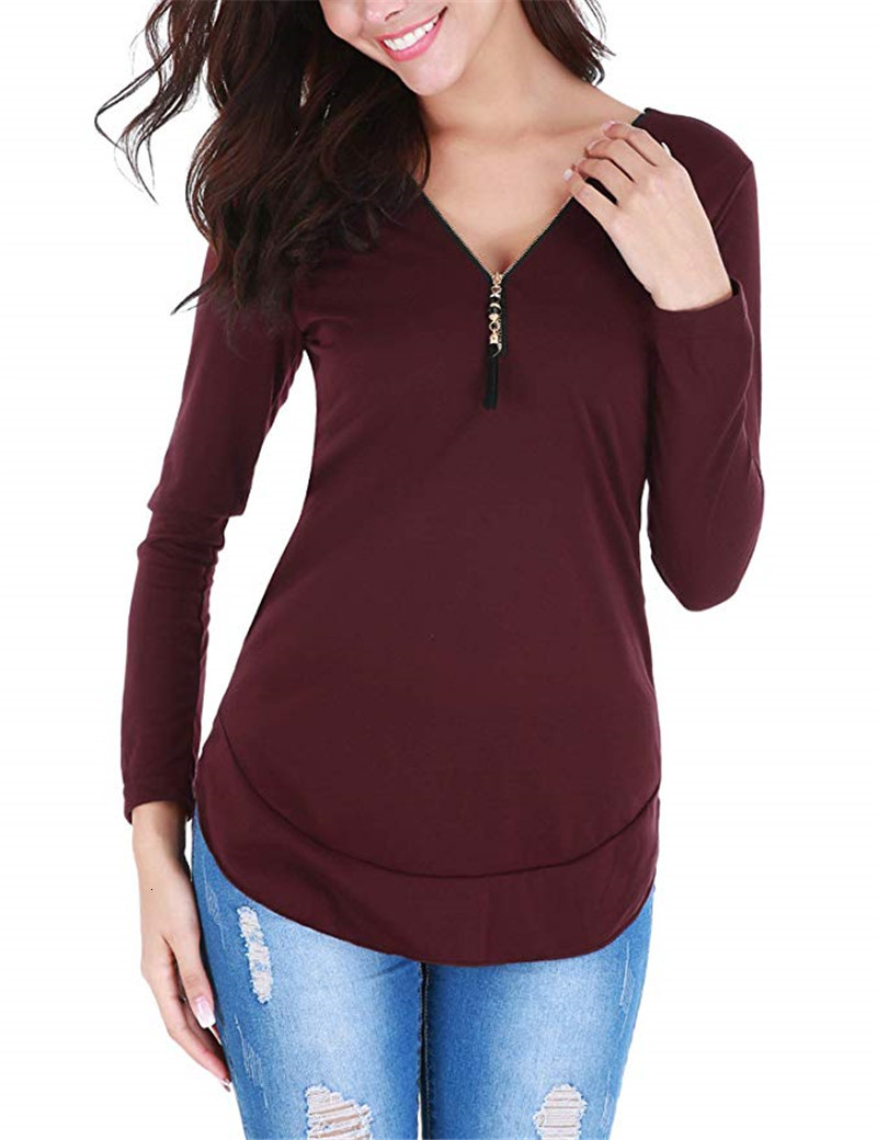 

2021 Plus Size Tshirt New Fashion Harajuku Shirts t Shirt Women Autumn Office Lady Long Sleeve Top Tee Solid V-neck Casual Elegant Xjf9, Navy
