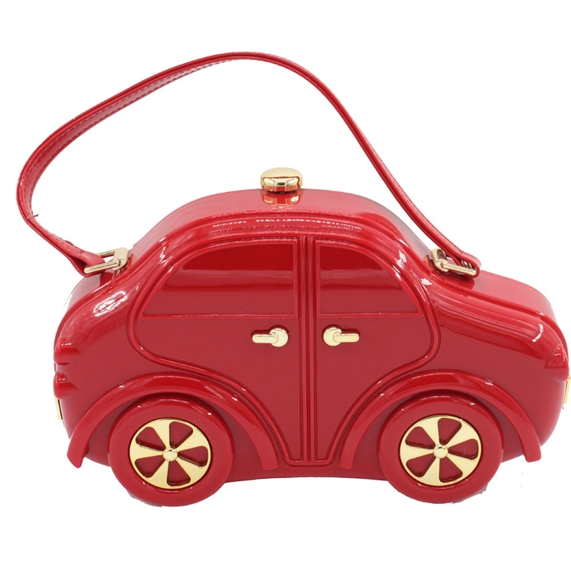 

New trend fashion creativity acrylic car modeling box banquet handbag, Red