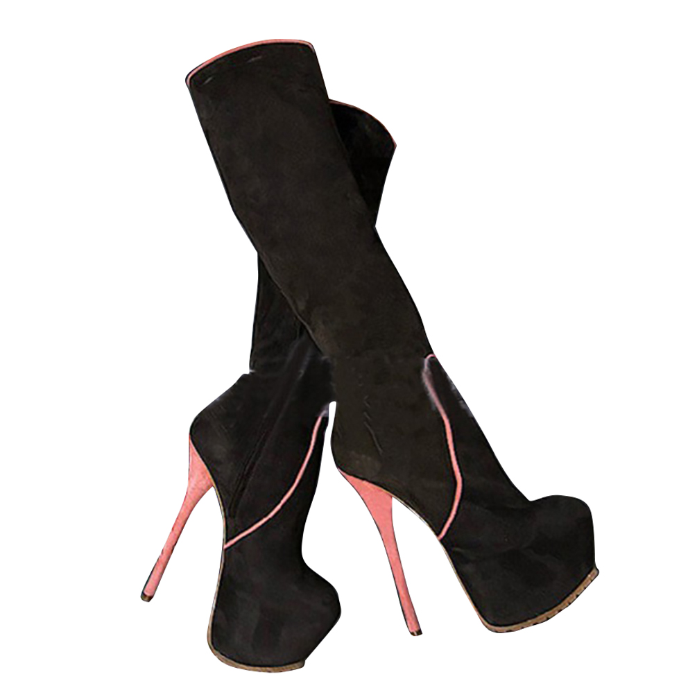 

Womens Handmade Classic Style Knee-High Boots Denim Leather Sexy Platform Party Prom Half Booties Evening Club Fashion Winter Shoes D694, Blue