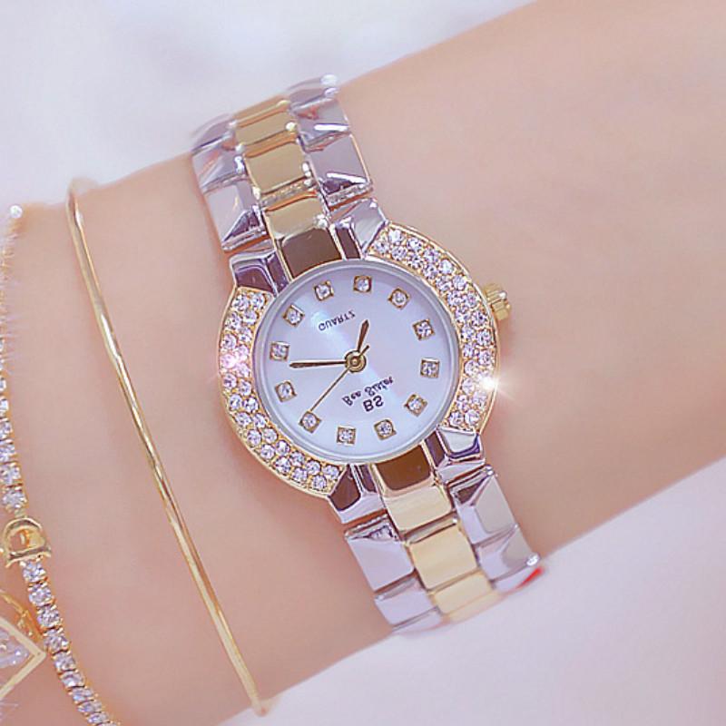 

Wristwatches Fashion Luxury Women Watches 20mm Dial Diamond Ladies Quartz Stainless Steel Clock Female Watch Relogio Feminino, Gold