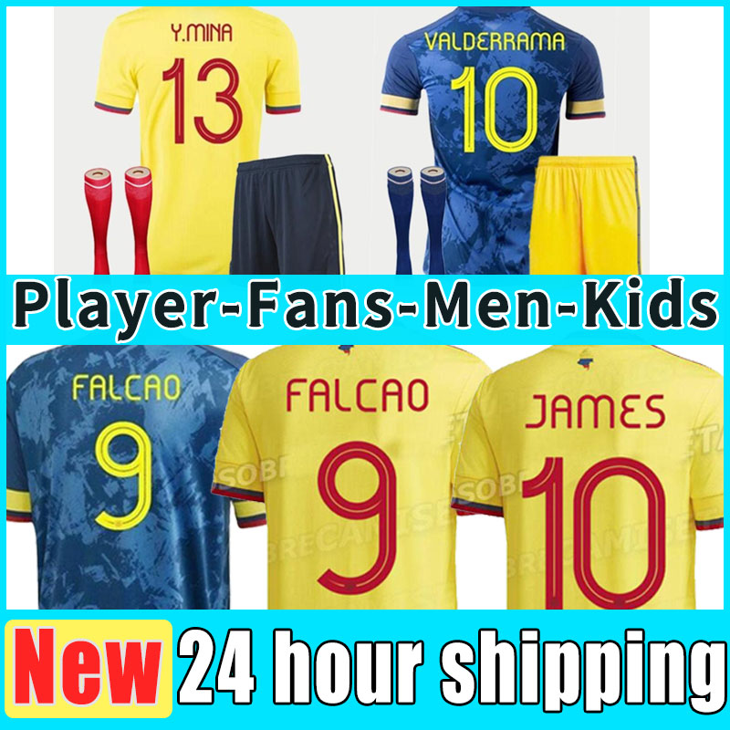 

2021 Colombia Player Version soccer jerseys 21 22 Colombie Men + Kids Camiseta de futbol JAMES FALCAO CUADRAD VALDERRAMA Football Shirts full set socks shorts, Home