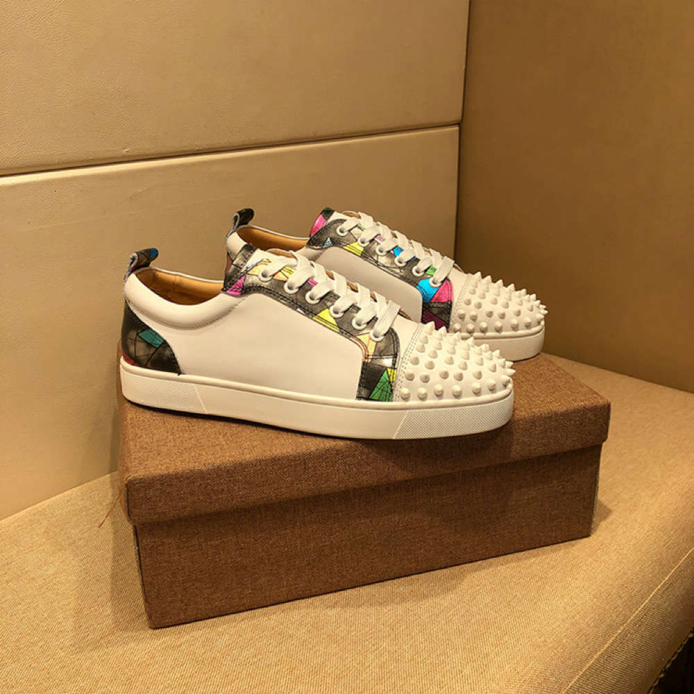 

designer high-end fashion men's shoes trendy white rivets low-red bottom lace up casual party series, Black