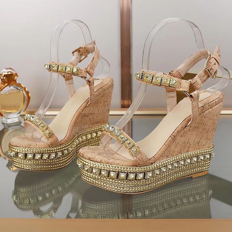 

designer shoes Summer super high heel women sandals platform pearl crystal diamond buckle belt soft leather quality large size 34-41 12CM, Silver diamond