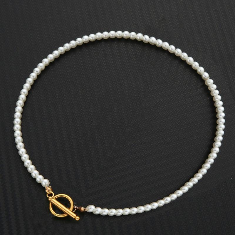 

Chokers Fashion Stainless Steel Pearl Necklace For Women Collar Wedding Punk Toggle Clasp Circle Lariat Bead Choker Necklaces Jewelry