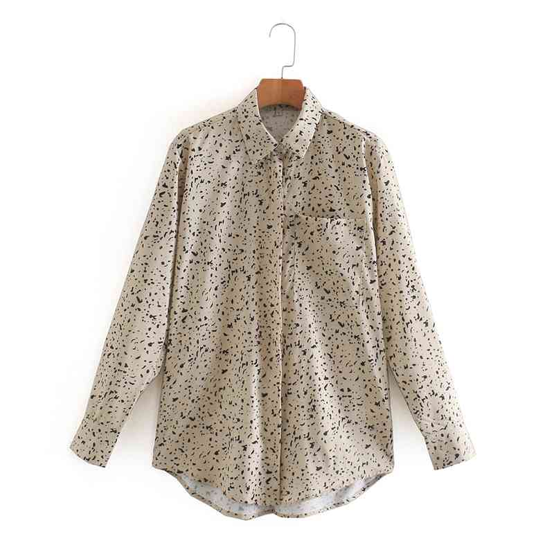 

Casual Office Lady Blouse Spring Long Sleeve Floral Pocket Turn Down Collar Shirts Women Street wear Tops NX9883 210525, Beige