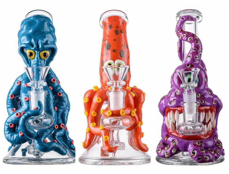 

Unique Bongs Halloween Style Hookahs Heady Glass Bong Showerhead Perc Water Pipes Octopus Oil Dab Rigs 14mm Female Joint With Bowl