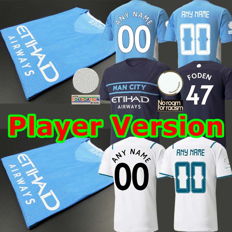 

Player Versions Man soccer jersey 21 22 MAN GREALISH CITY STERLING FERRAN DE BRUYNE FODEN 2021 2022 football shirts men Adult uniform, 21-22 third man player+ucl patch