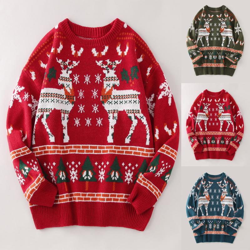 

Men's Sweaters TELOTUNY Christmas Deer Print Sweater Casual Long Sleeve Round Neck Men Breathable Pullovers Oversize Blouse, White;black
