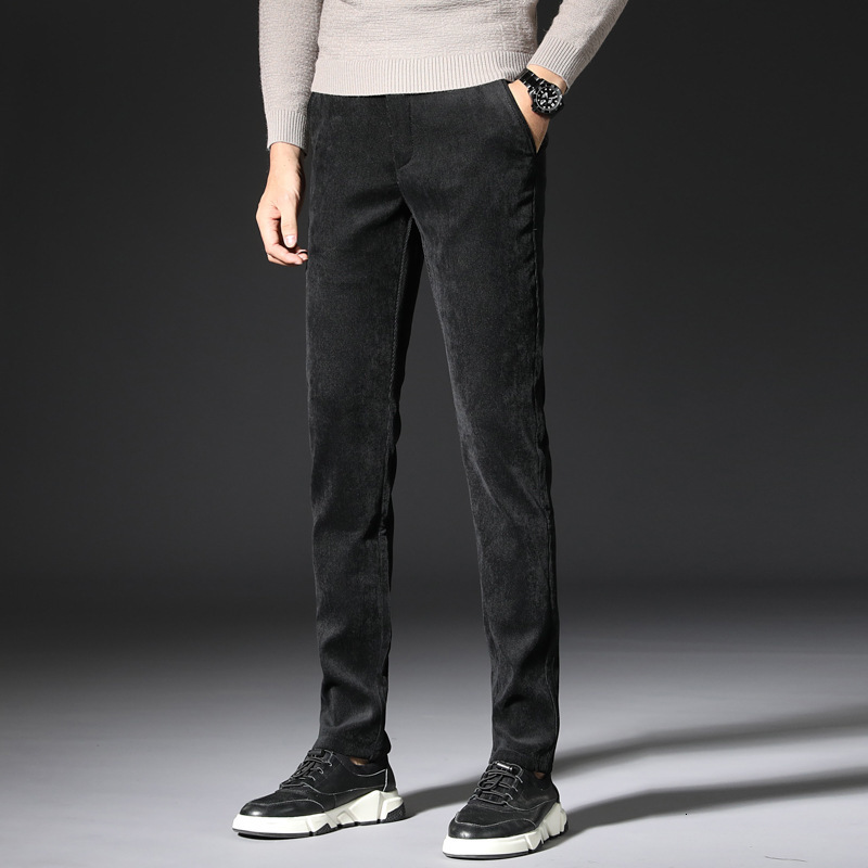 

2021 New Autumn Winter Newly Fashion Men Jeans Elastic Slim Fit Casual Business Corduroy Pants Vintage Designer Veet Warm Long Trousers Jmo6, Khaki