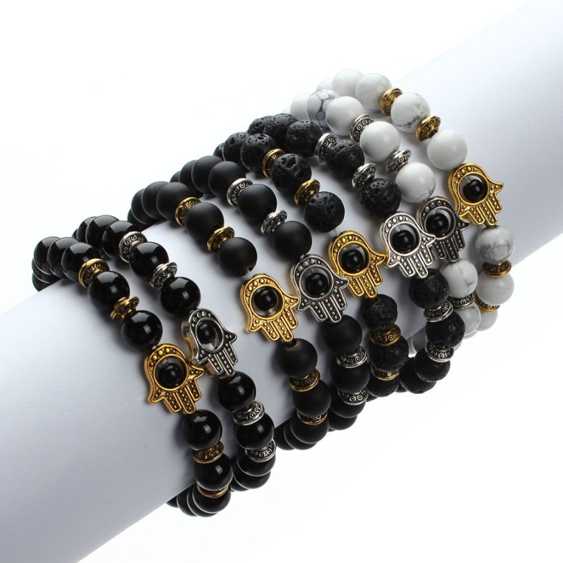 

New Arrival Elastic Fatima Hand Charm Natural Stone Beads Strands Bracelet for Wholesale