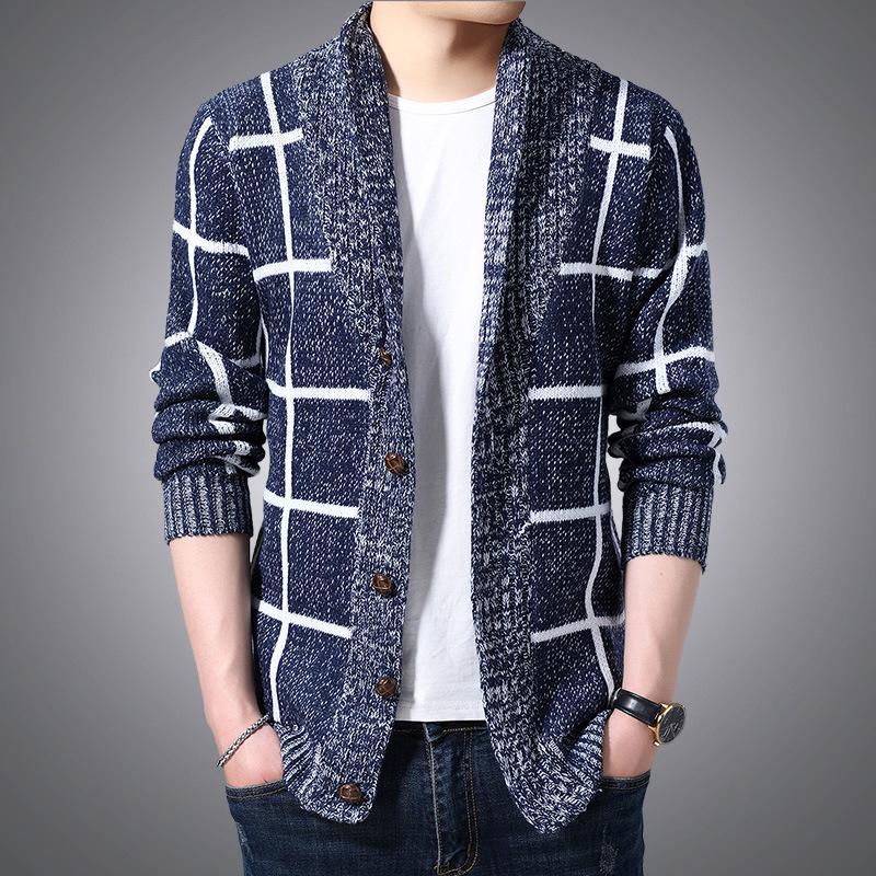 

Men's Sweaters Spring Sweater Men Plaid Cardigan Autumn Knitted Coats Knitting Jumper Slim Fit Pull Homme, White;black