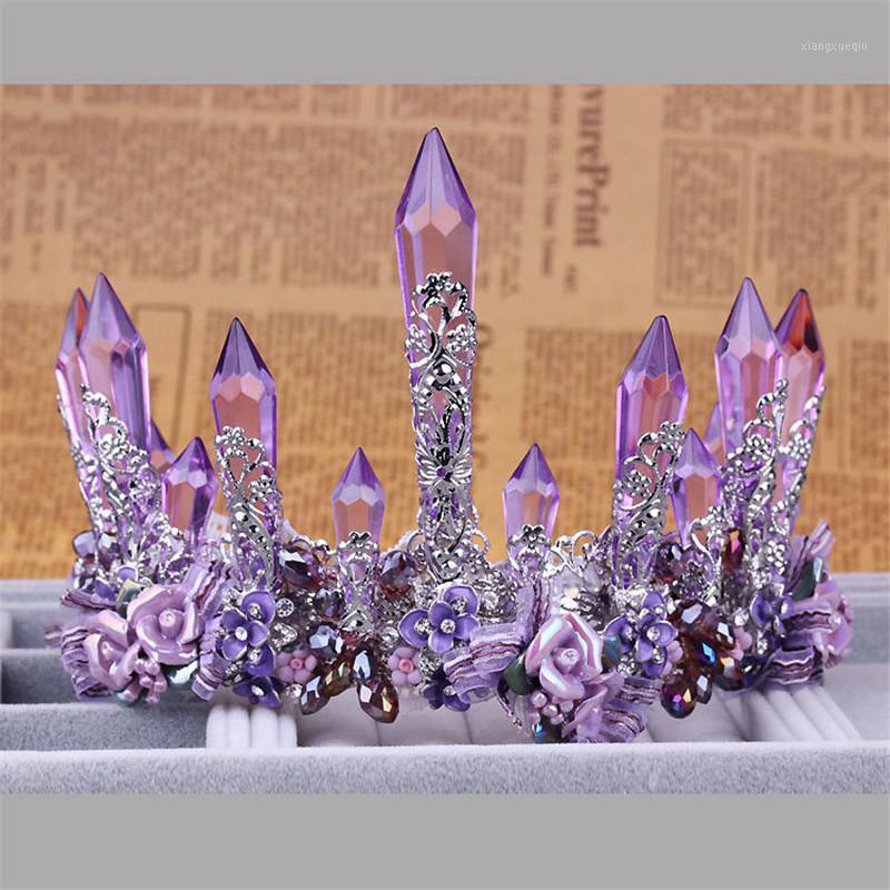 

Hair Clips & Barrettes Vintage Purple Crystal Queen King Wedding Noble Crown Tiara Bride Prom Flower Perfect Coronas Headdress Women Jewelry, Golden;silver