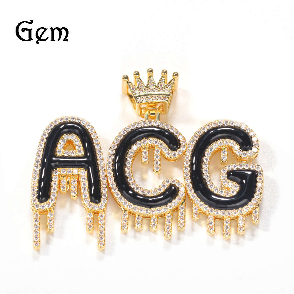 

DIY personalized mosaic letter necklace hip hop creative oil dripping crown letter Pendant Gift